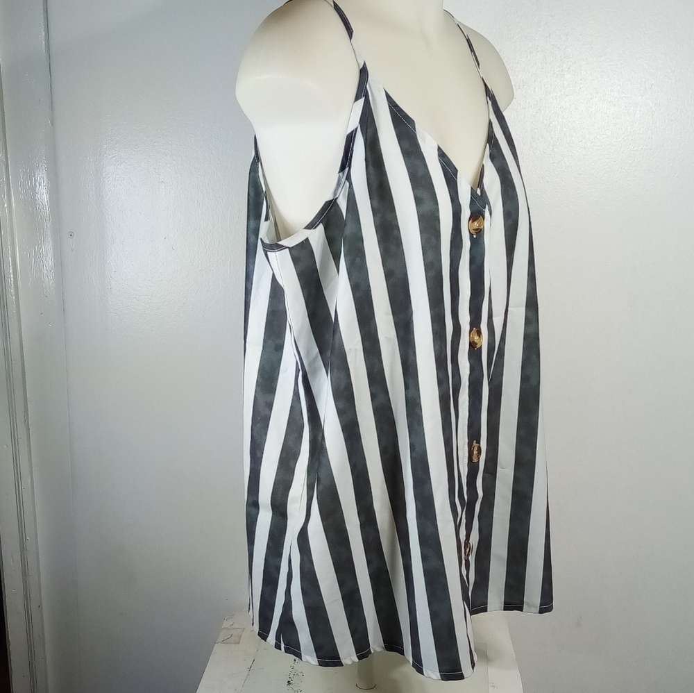 Womens Gray White Stripe Tank Top Sz XL - Picture 8 of 11